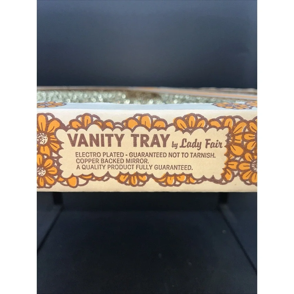 VTG Dresser Tray Mirror Gold-tone Filigree Vanity Lady Fair New In Box 13